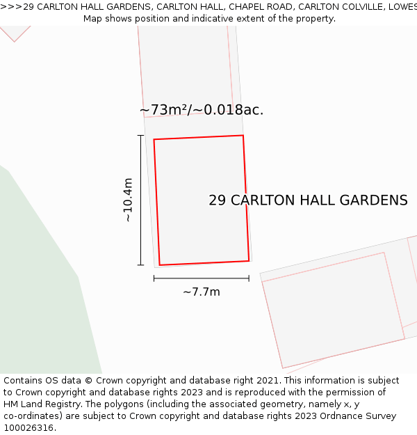 29 CARLTON HALL GARDENS, CARLTON HALL, CHAPEL ROAD, CARLTON COLVILLE, LOWESTOFT, NR33 8BL: Plot and title map