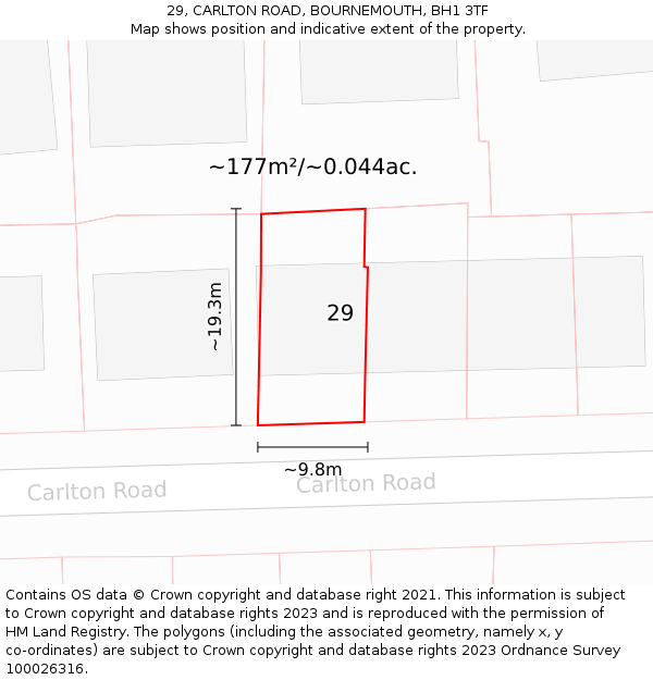29, CARLTON ROAD, BOURNEMOUTH, BH1 3TF: Plot and title map
