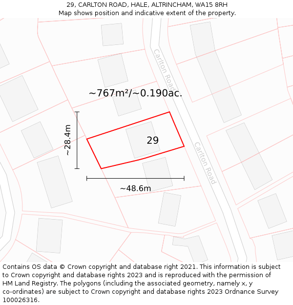 29, CARLTON ROAD, HALE, ALTRINCHAM, WA15 8RH: Plot and title map