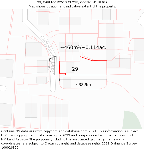 29, CARLTONWOOD CLOSE, CORBY, NN18 9FP: Plot and title map