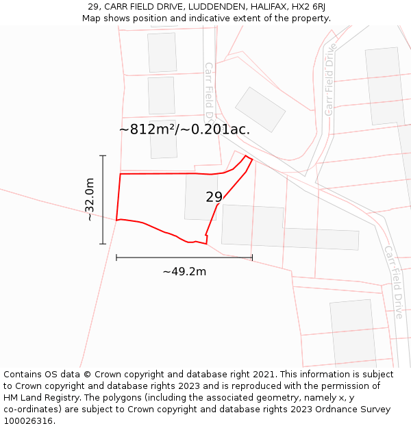 29, CARR FIELD DRIVE, LUDDENDEN, HALIFAX, HX2 6RJ: Plot and title map