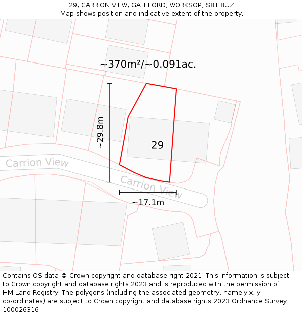 29, CARRION VIEW, GATEFORD, WORKSOP, S81 8UZ: Plot and title map
