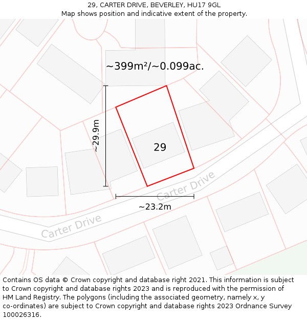29, CARTER DRIVE, BEVERLEY, HU17 9GL: Plot and title map