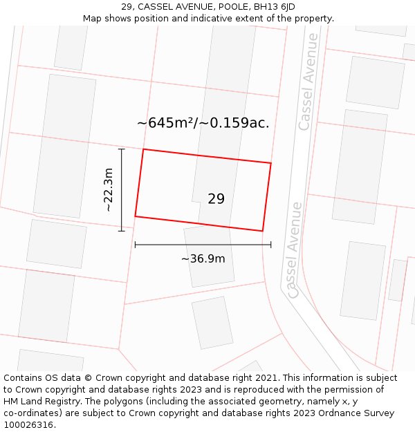 29, CASSEL AVENUE, POOLE, BH13 6JD: Plot and title map