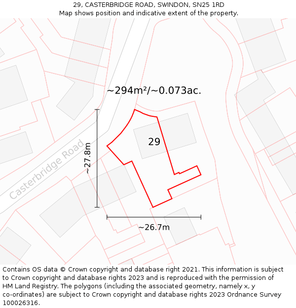29, CASTERBRIDGE ROAD, SWINDON, SN25 1RD: Plot and title map