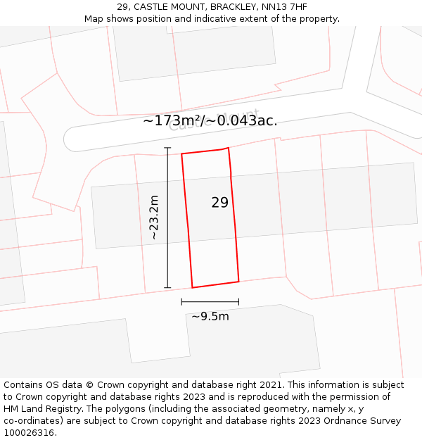 29, CASTLE MOUNT, BRACKLEY, NN13 7HF: Plot and title map