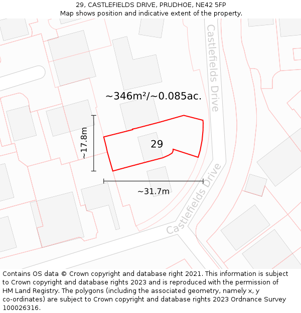 29, CASTLEFIELDS DRIVE, PRUDHOE, NE42 5FP: Plot and title map