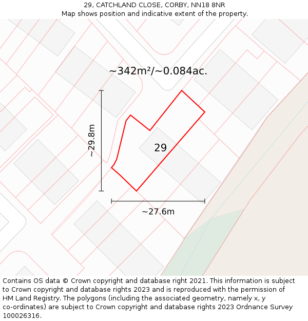 29, CATCHLAND CLOSE, CORBY, NN18 8NR: Plot and title map