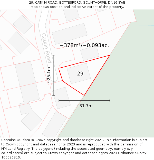 29, CATKIN ROAD, BOTTESFORD, SCUNTHORPE, DN16 3WB: Plot and title map