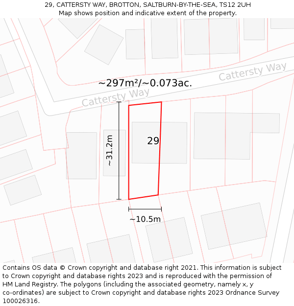 29, CATTERSTY WAY, BROTTON, SALTBURN-BY-THE-SEA, TS12 2UH: Plot and title map