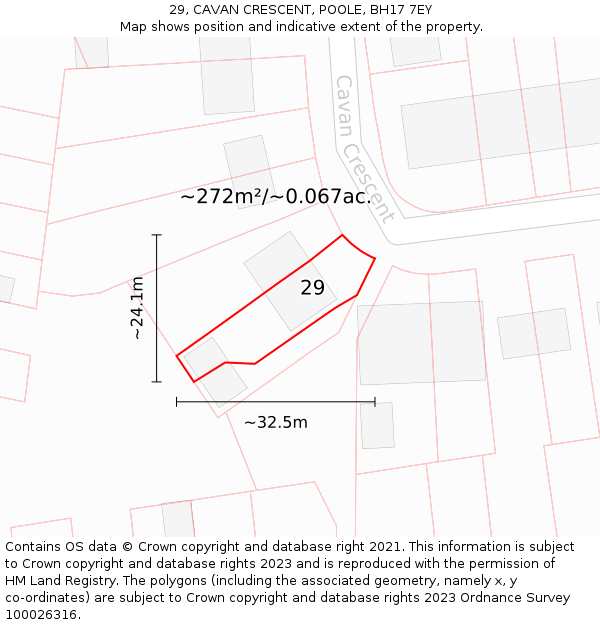 29, CAVAN CRESCENT, POOLE, BH17 7EY: Plot and title map