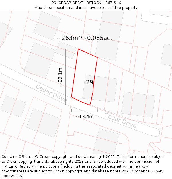 29, CEDAR DRIVE, IBSTOCK, LE67 6HX: Plot and title map
