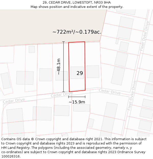 29, CEDAR DRIVE, LOWESTOFT, NR33 9HA: Plot and title map