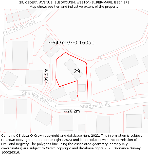 29, CEDERN AVENUE, ELBOROUGH, WESTON-SUPER-MARE, BS24 8PE: Plot and title map