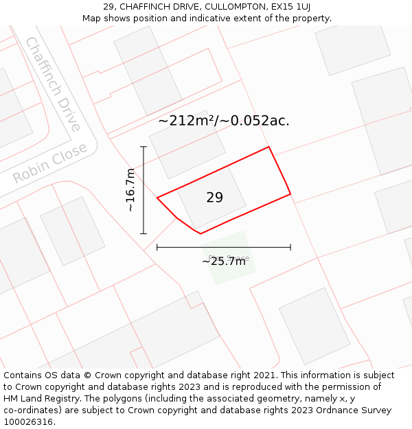 29, CHAFFINCH DRIVE, CULLOMPTON, EX15 1UJ: Plot and title map