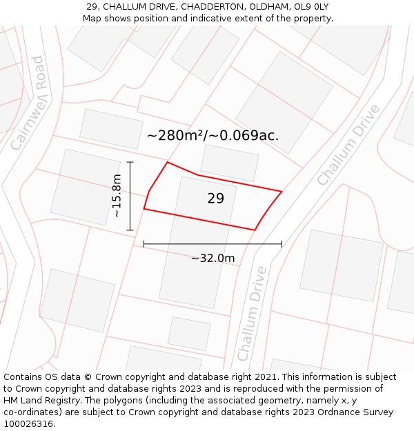 29, CHALLUM DRIVE, CHADDERTON, OLDHAM, OL9 0LY: Plot and title map