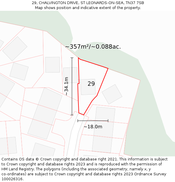 29, CHALVINGTON DRIVE, ST LEONARDS-ON-SEA, TN37 7SB: Plot and title map