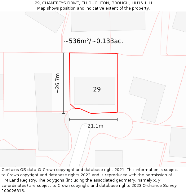 29, CHANTREYS DRIVE, ELLOUGHTON, BROUGH, HU15 1LH: Plot and title map