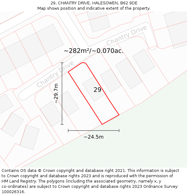 29, CHANTRY DRIVE, HALESOWEN, B62 9DE: Plot and title map