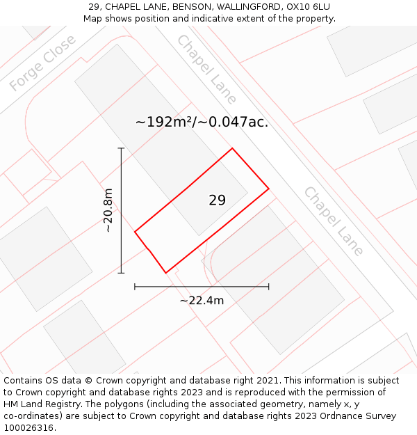 29, CHAPEL LANE, BENSON, WALLINGFORD, OX10 6LU: Plot and title map