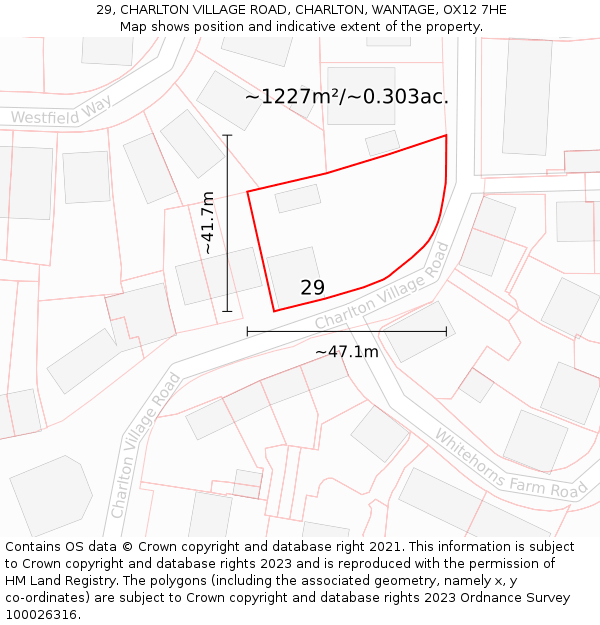 29, CHARLTON VILLAGE ROAD, CHARLTON, WANTAGE, OX12 7HE: Plot and title map