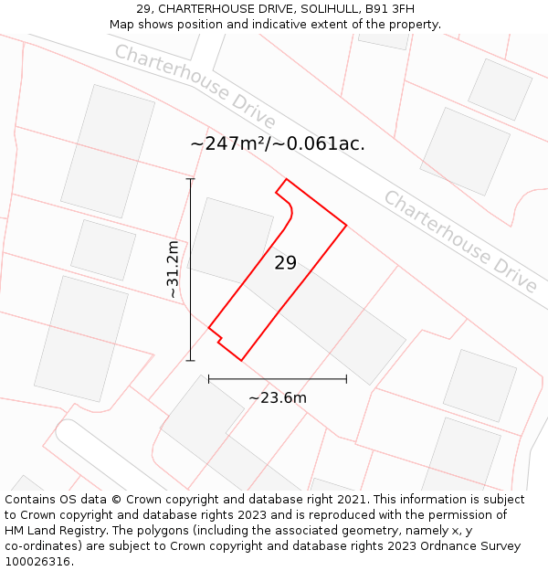29, CHARTERHOUSE DRIVE, SOLIHULL, B91 3FH: Plot and title map