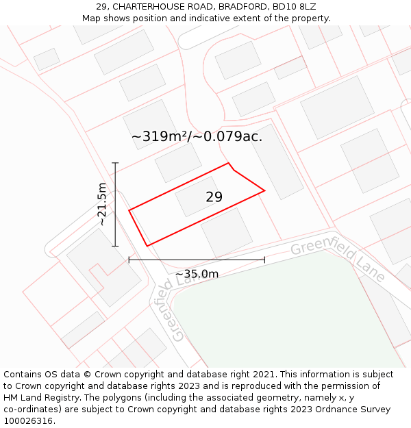 29, CHARTERHOUSE ROAD, BRADFORD, BD10 8LZ: Plot and title map