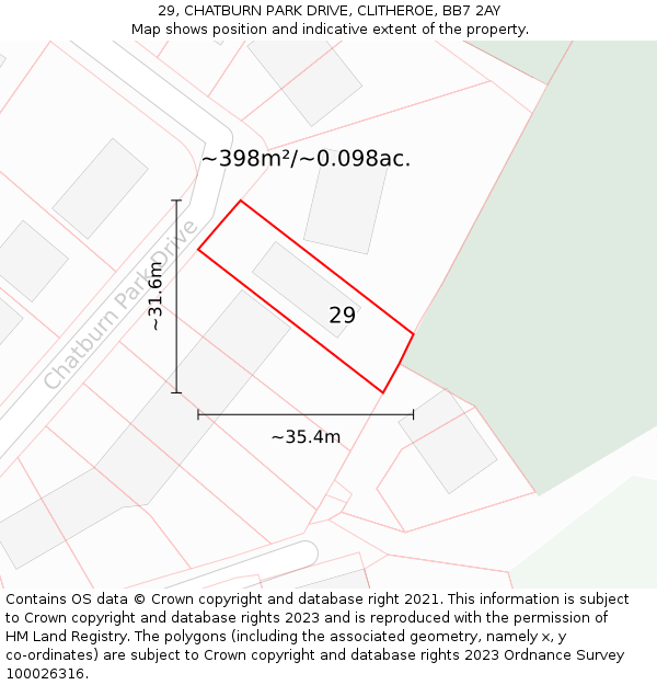 29, CHATBURN PARK DRIVE, CLITHEROE, BB7 2AY: Plot and title map