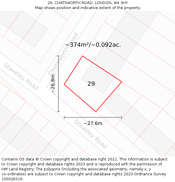 29, CHATSWORTH ROAD, LONDON, W4 3HY: Plot and title map