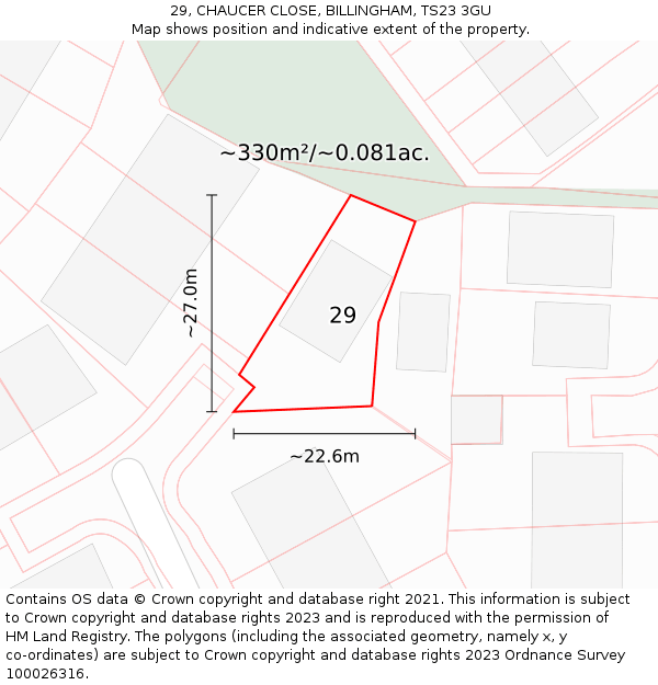 29, CHAUCER CLOSE, BILLINGHAM, TS23 3GU: Plot and title map