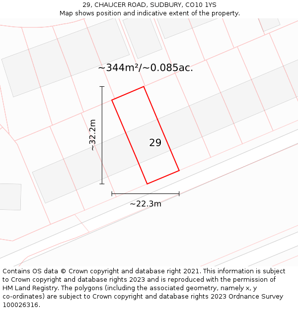29, CHAUCER ROAD, SUDBURY, CO10 1YS: Plot and title map