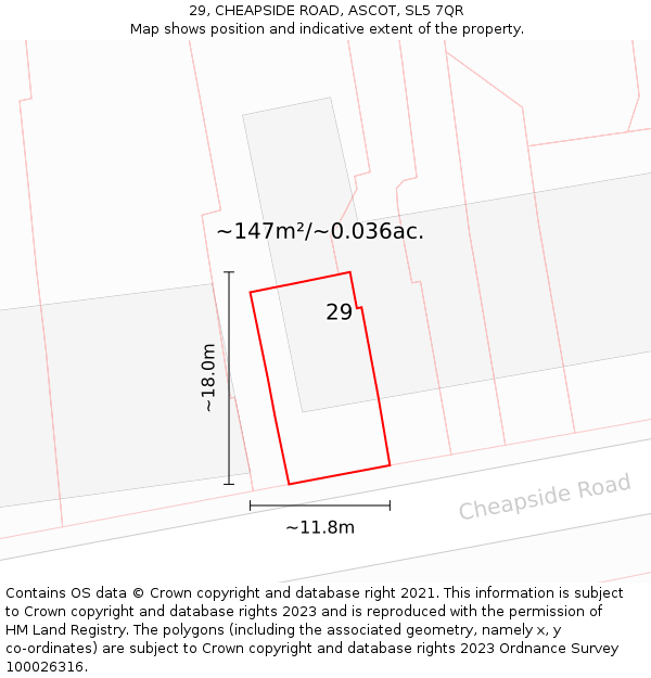29, CHEAPSIDE ROAD, ASCOT, SL5 7QR: Plot and title map