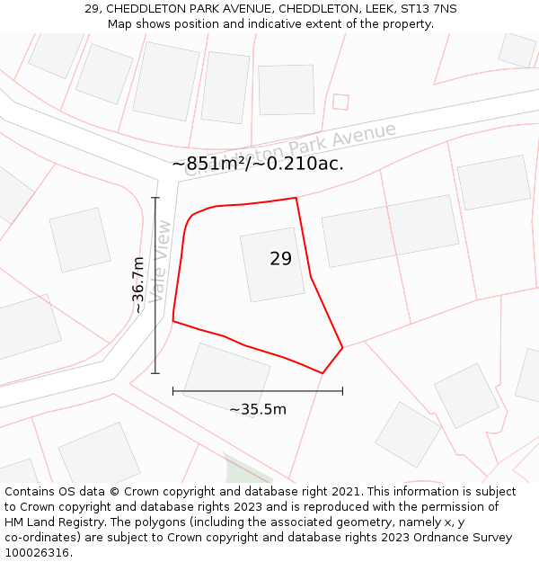 29, CHEDDLETON PARK AVENUE, CHEDDLETON, LEEK, ST13 7NS: Plot and title map