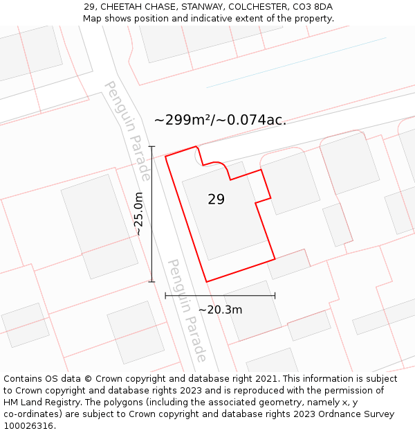 29, CHEETAH CHASE, STANWAY, COLCHESTER, CO3 8DA: Plot and title map