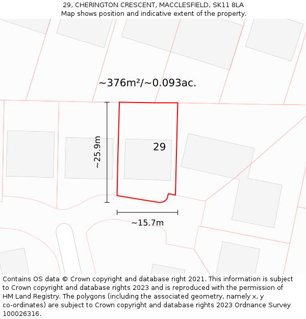 29, CHERINGTON CRESCENT, MACCLESFIELD, SK11 8LA: Plot and title map