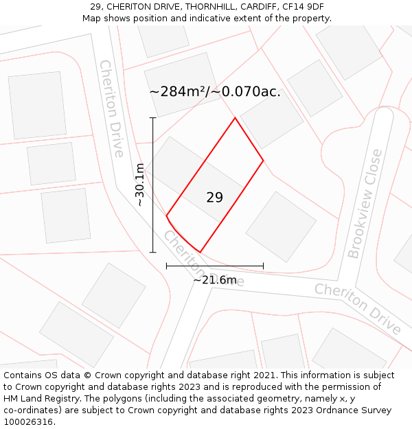 29, CHERITON DRIVE, THORNHILL, CARDIFF, CF14 9DF: Plot and title map