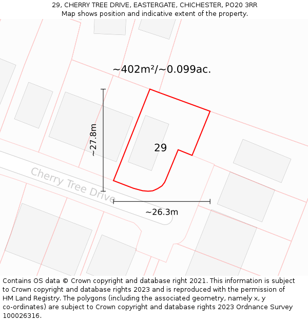 29, CHERRY TREE DRIVE, EASTERGATE, CHICHESTER, PO20 3RR: Plot and title map
