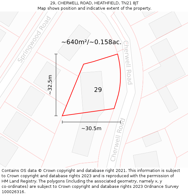 29, CHERWELL ROAD, HEATHFIELD, TN21 8JT: Plot and title map