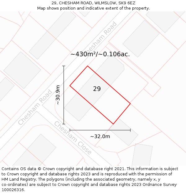 29, CHESHAM ROAD, WILMSLOW, SK9 6EZ: Plot and title map