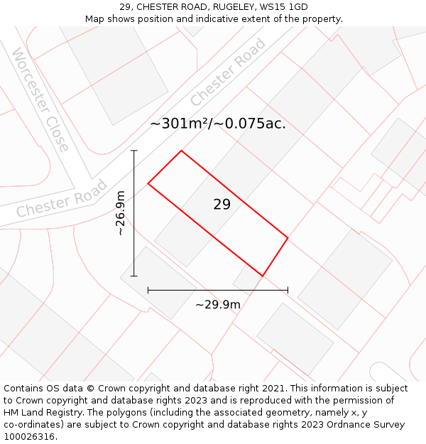 29, CHESTER ROAD, RUGELEY, WS15 1GD: Plot and title map