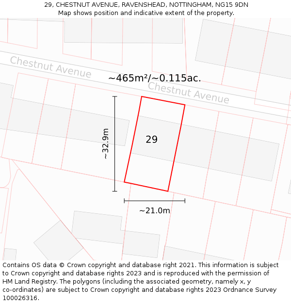 29, CHESTNUT AVENUE, RAVENSHEAD, NOTTINGHAM, NG15 9DN: Plot and title map