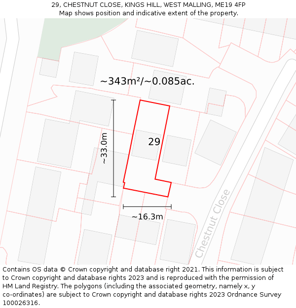 29, CHESTNUT CLOSE, KINGS HILL, WEST MALLING, ME19 4FP: Plot and title map
