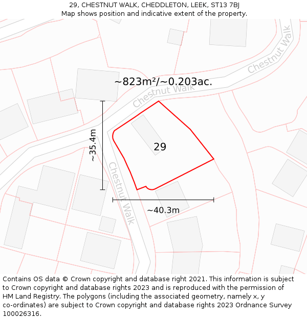 29, CHESTNUT WALK, CHEDDLETON, LEEK, ST13 7BJ: Plot and title map