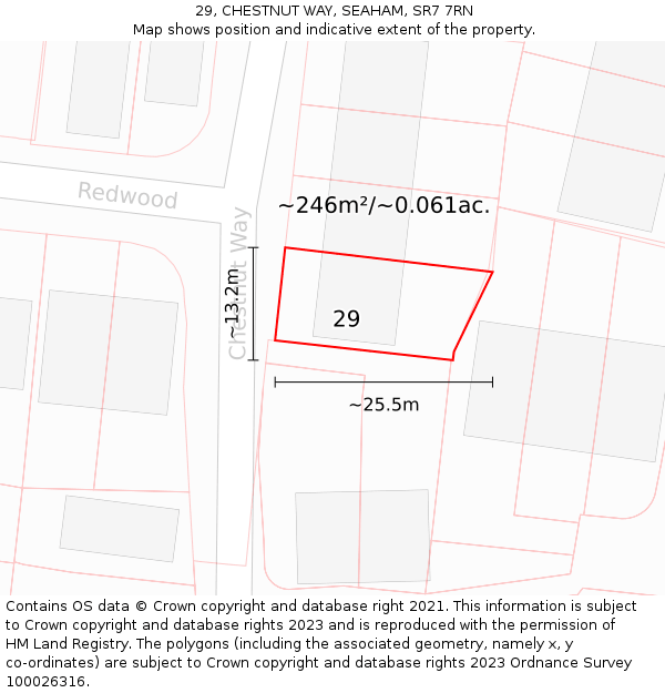 29, CHESTNUT WAY, SEAHAM, SR7 7RN: Plot and title map