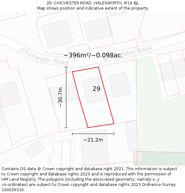 29, CHICHESTER ROAD, HALESWORTH, IP19 8JL: Plot and title map