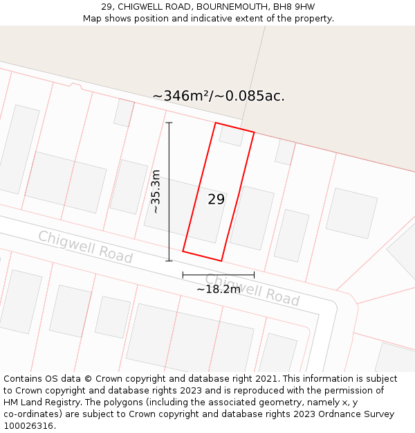 29, CHIGWELL ROAD, BOURNEMOUTH, BH8 9HW: Plot and title map