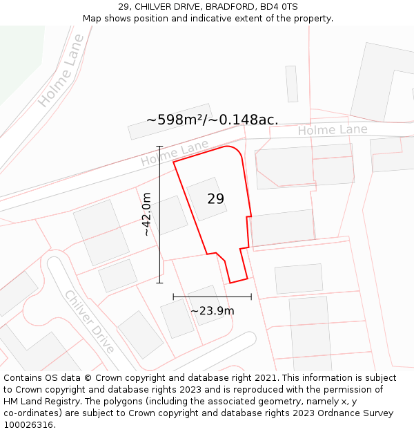 29, CHILVER DRIVE, BRADFORD, BD4 0TS: Plot and title map