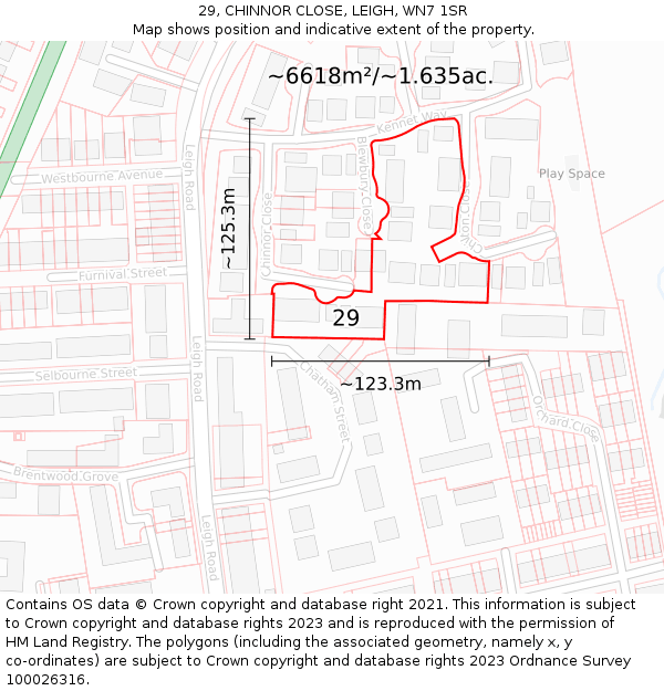 29, CHINNOR CLOSE, LEIGH, WN7 1SR: Plot and title map