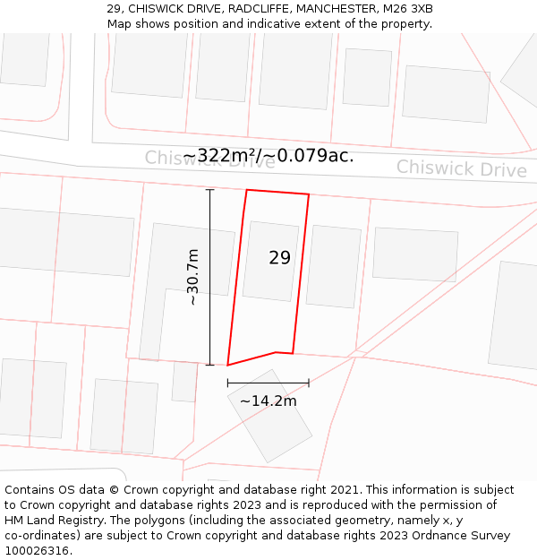 29, CHISWICK DRIVE, RADCLIFFE, MANCHESTER, M26 3XB: Plot and title map