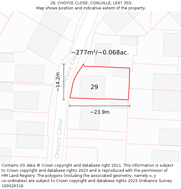 29, CHOYCE CLOSE, COALVILLE, LE67 3SS: Plot and title map